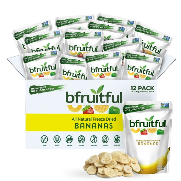 Bfruitful Freeze-Dried Bananas, Gluten Free, 12 Bags, 0.56 oz Each