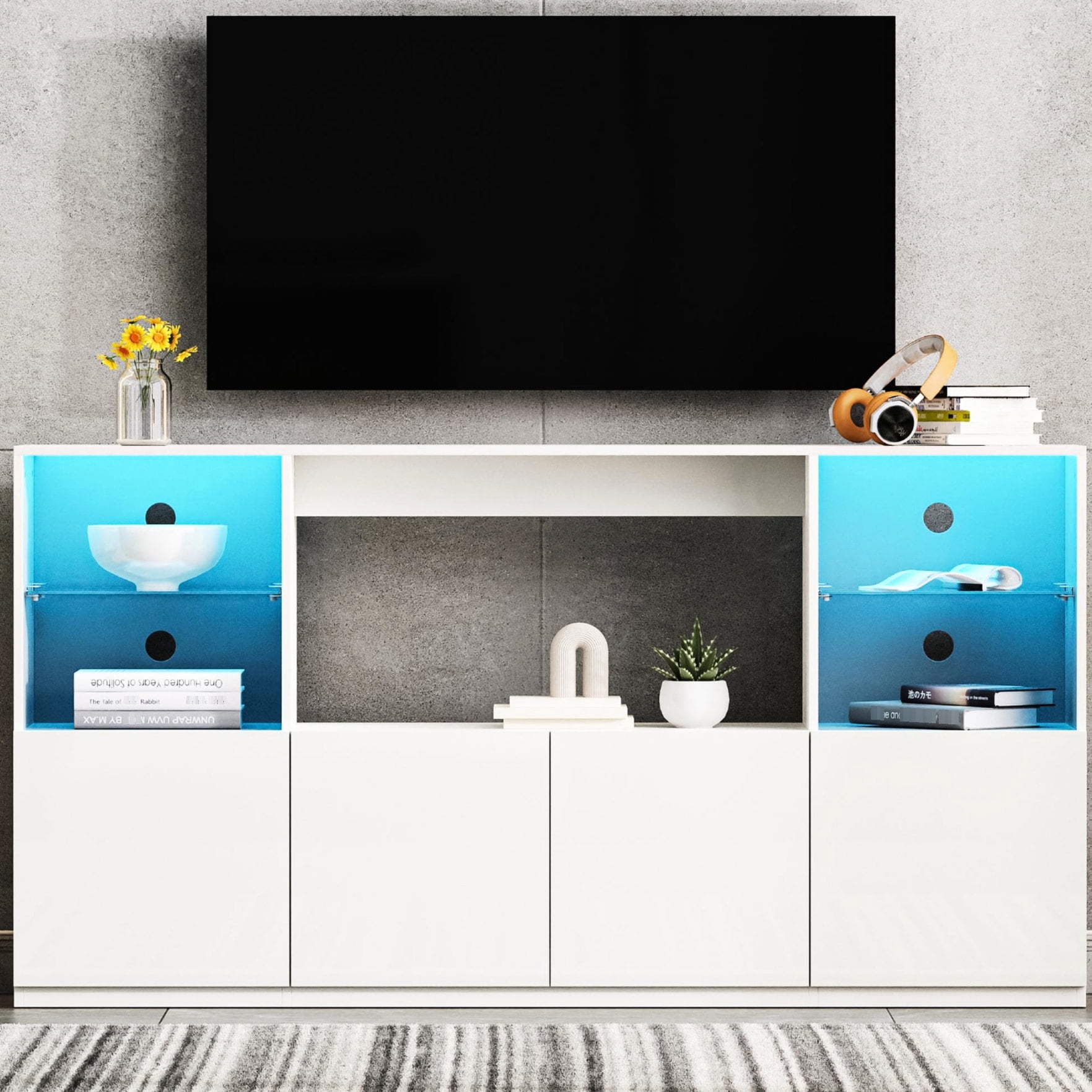 Stylish TV Stand with Shimmering LED Lights, Cable Organization - For TVs up to 75