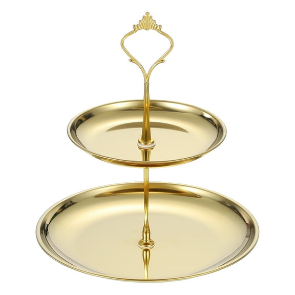 1 Set 2-Tier Cupcake Stand Holder, Round Tiered Serving Tray Stainless Steel Cup Cake Stand for Dessert Fruit Table Birthday Party Decoration Display, Gold