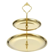 1 Set 2-Tier Cupcake Stand Holder, Round Tiered Serving Tray Stainless Steel Cup Cake Stand for Dessert Fruit Table Birthday Party Decoration Display, Gold