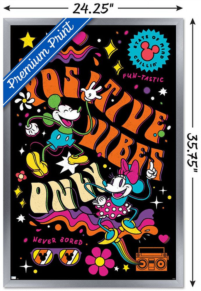 Disney Mickey Mouse - Positive Vibes Wall Poster, 22.375" x 34", Framed