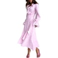 thumbnail image 2 of Blotona 2023 New Ruffles Long Sleeve V-Neck High Waist Middle Length Dress Swing Flowy Elegant Midi Dress Clubwear Beachwear, 2 of 4