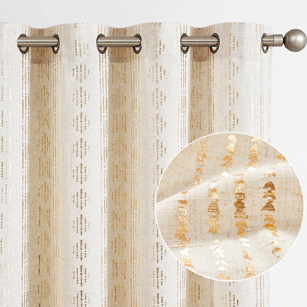 Cortinas Jinchan Mezcla de Lino Boho con Estampado en Papel Dorado 214x213 cm