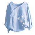 thumbnail image 4 of CHUANK Hauts pour Femmes en Solde à Moins de 10$ Hauts Décontractés Printemps Été Manches Longues en Coton Lin Imprimé Graphique Pissenlit Col Rond Blouses Vintage Grande Taille, 4 of 4