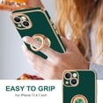 thumbnail image 2 of Case for iPhone 15 Case with Ring Stand, 360° Rotatable Ring Holder Magnetic Kickstand, Plating Rose Gold Edge Soft Cover Luxury Protective Phone Case for iPhone 15 6.1", Midnight Green, 2 of 14