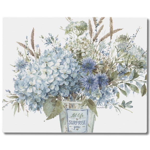 CounterArt Blue Floral 3mm Tempered Glass Cutting Board 15" by 12"