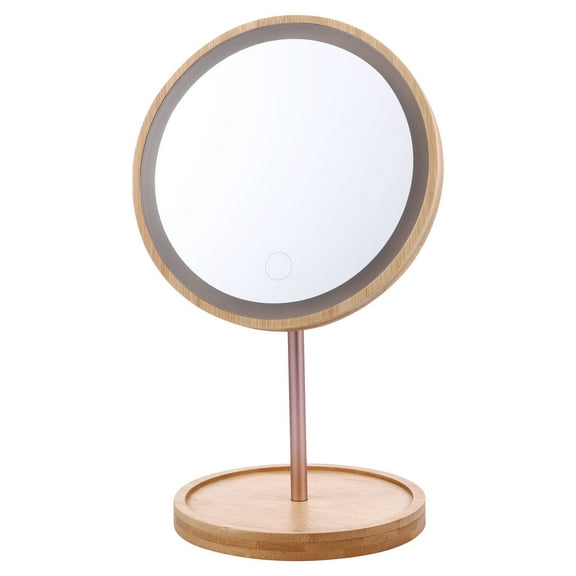 Soimiss 1Pack Table Top Makeup Mirror with LED Lighting Light Brown for Daily Makeup