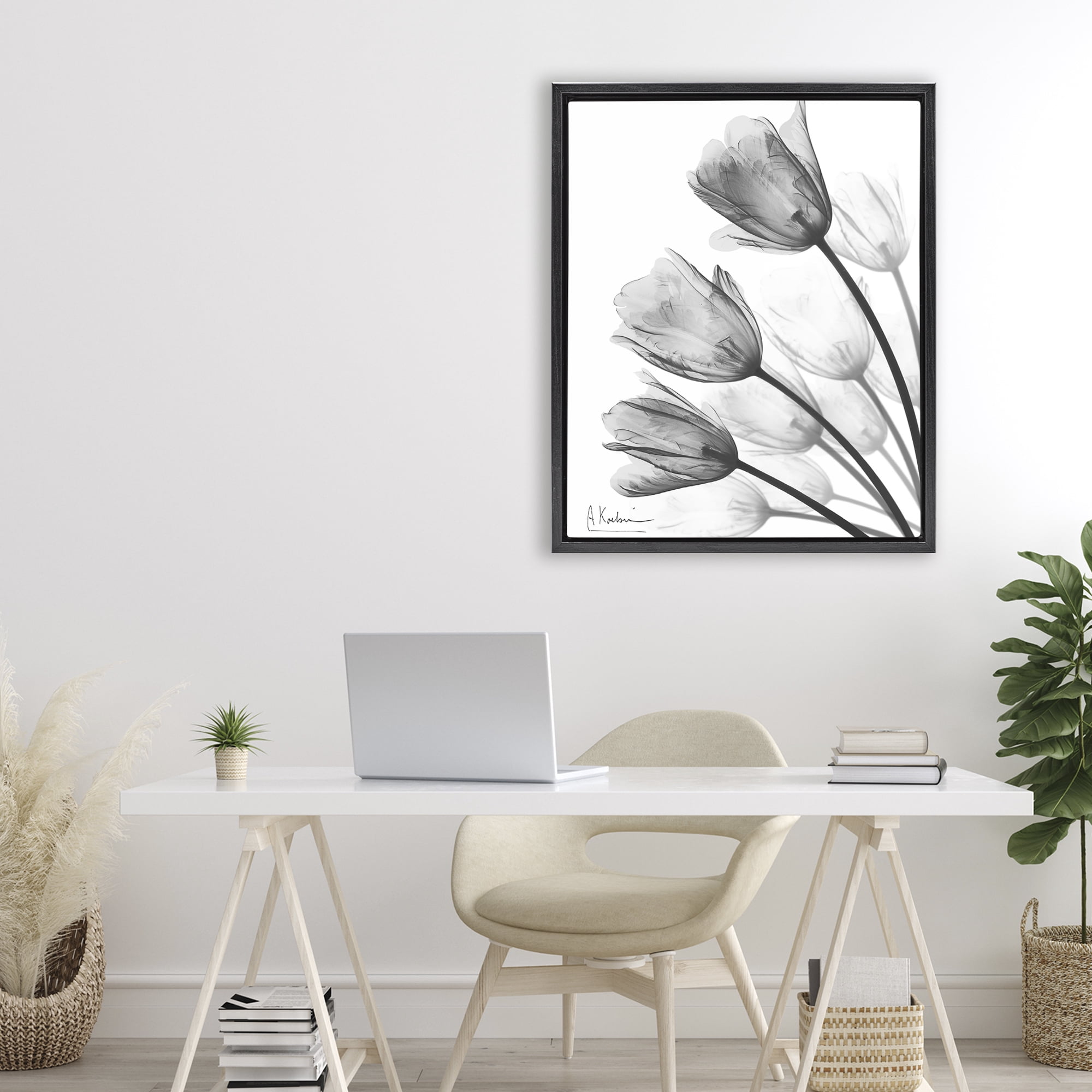 Stupell Industries Minimalist Tulip Fan Black Framed Floater Canvas Wall Art, design by Albert Koetsier