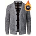 thumbnail image 2 of Men's Cardigan Sweater Button Up Knit Textured Stand Collar Regular Fit Full Zip Fleece Lined Winter Warm, 2 of 7