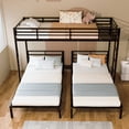 thumbnail image 6 of Metal Triple Bunk Bed, Twin Over Twin Over Twin Bunk Bed Frame with Guardrails and Ladder, Heavy Duty Separates Into 3 Individual Beds, Space-Saving Guest Ready Solution for Bedroom Dormitory, Black, 6 of 11