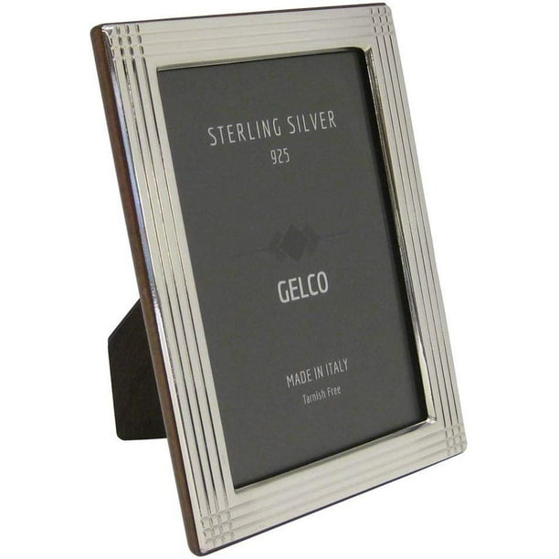 Italian 925 Sterling Silver & Wooden Back Glossy Striated Border