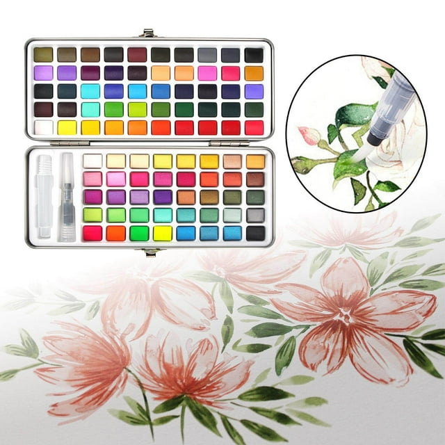pitrice Professionals Solid Watercolor Paint Set Hobbyists Painters Drawing Supply Adults Travel for Water Brushes Nylon Students Adults Kids 90 Colors