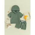thumbnail image 2 of Arvbitana Toddler Baby Boys Girls Solid Color Shorts Set Short Sleeve Hooded Slit T-shirt + Elastic Waist Shorts 6M 12M 18M 24M 3T Infant Summer 2Pcs Casual Outfits, 2 of 9