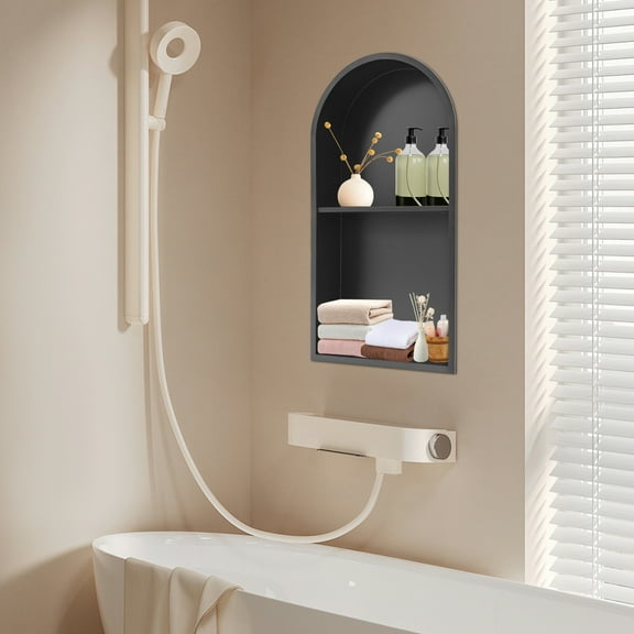 2 Tiers Shower Niche, 304 Stainless Steel Niche, Recessed Wall Niche Black