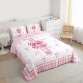 thumbnail image 3 of Feelyou Buffalo Pink Bowknot Full Size Comforter Sets for Kids, Initial I Letter Bedding Comforter Set, Kawaii Princess Style Reversible Bedding Sets, Microfiber Bedroom Decor, 3pcs, 3 of 8
