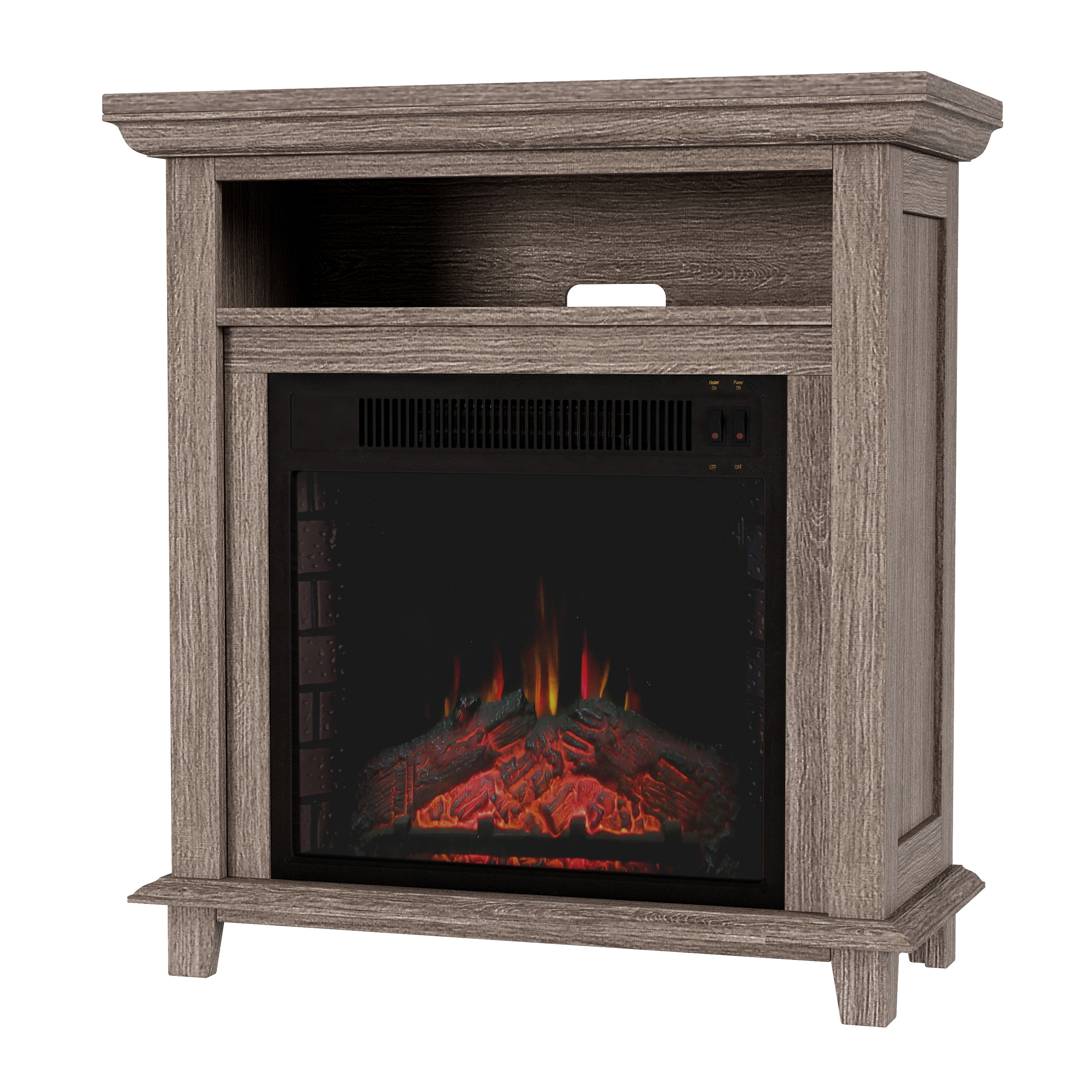 Electric Fireplace TV Stand for 32-Inch TVs – Console with Shelf, Faux Logs, and LED Flames – Heats Rooms up to 400-Square-Feet by Northwest (Gray)