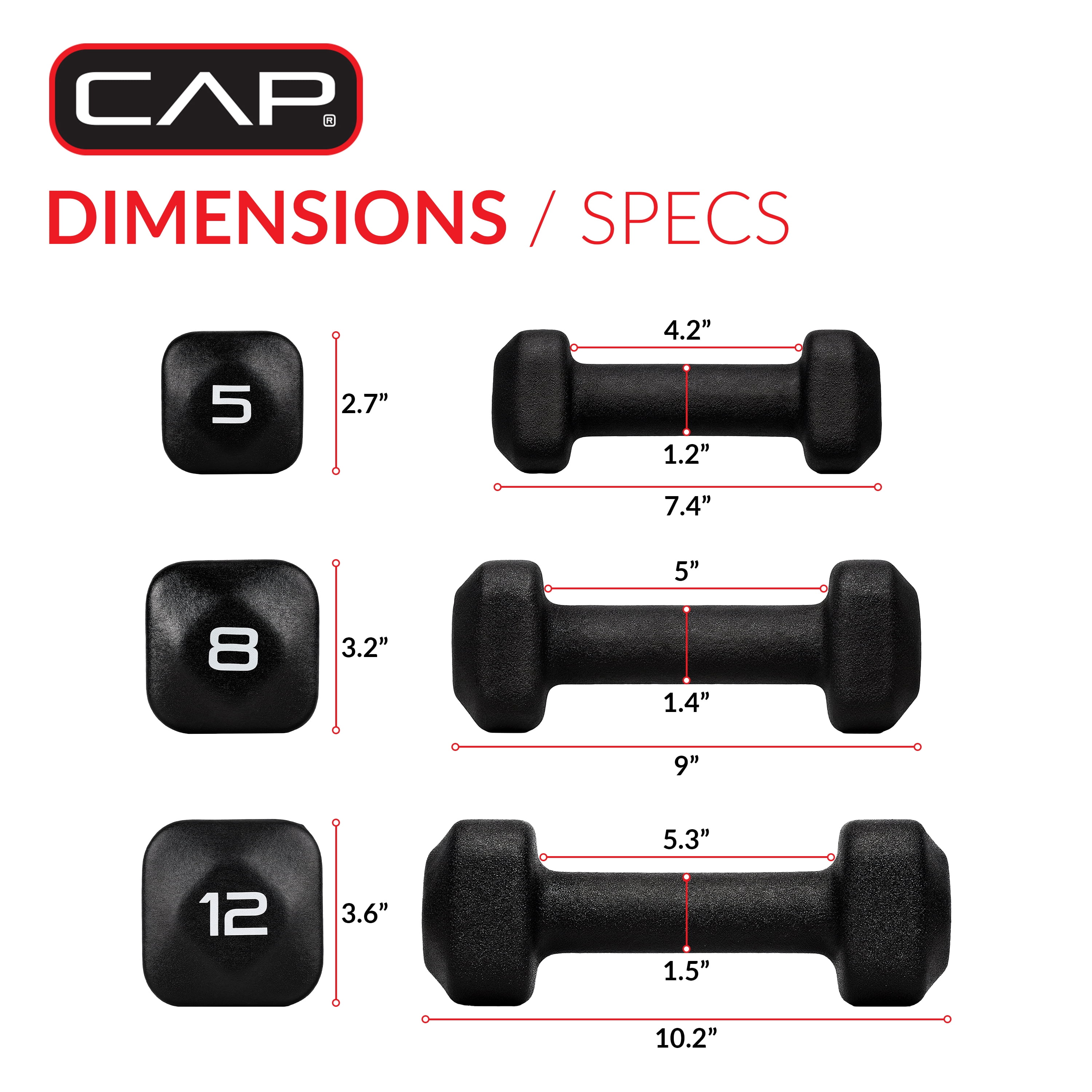 CAP Barbell 50 lb Neoprene Dumbbell Set with Storage Rack, 3-Pair Free Weights for Home Gym, 5, 8 & 12 lb Dumbbells