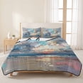 thumbnail image 3 of Full Quilt Set 78''x90'', Blue Gray Coastal Lightweight Summer Bedspread Coverlet Set with 2 Pillow Shams, Oil Painting Modern Abstract Art Breathable All Season Quilt Bedding for Bedroom/Guest Room, 3 of 9