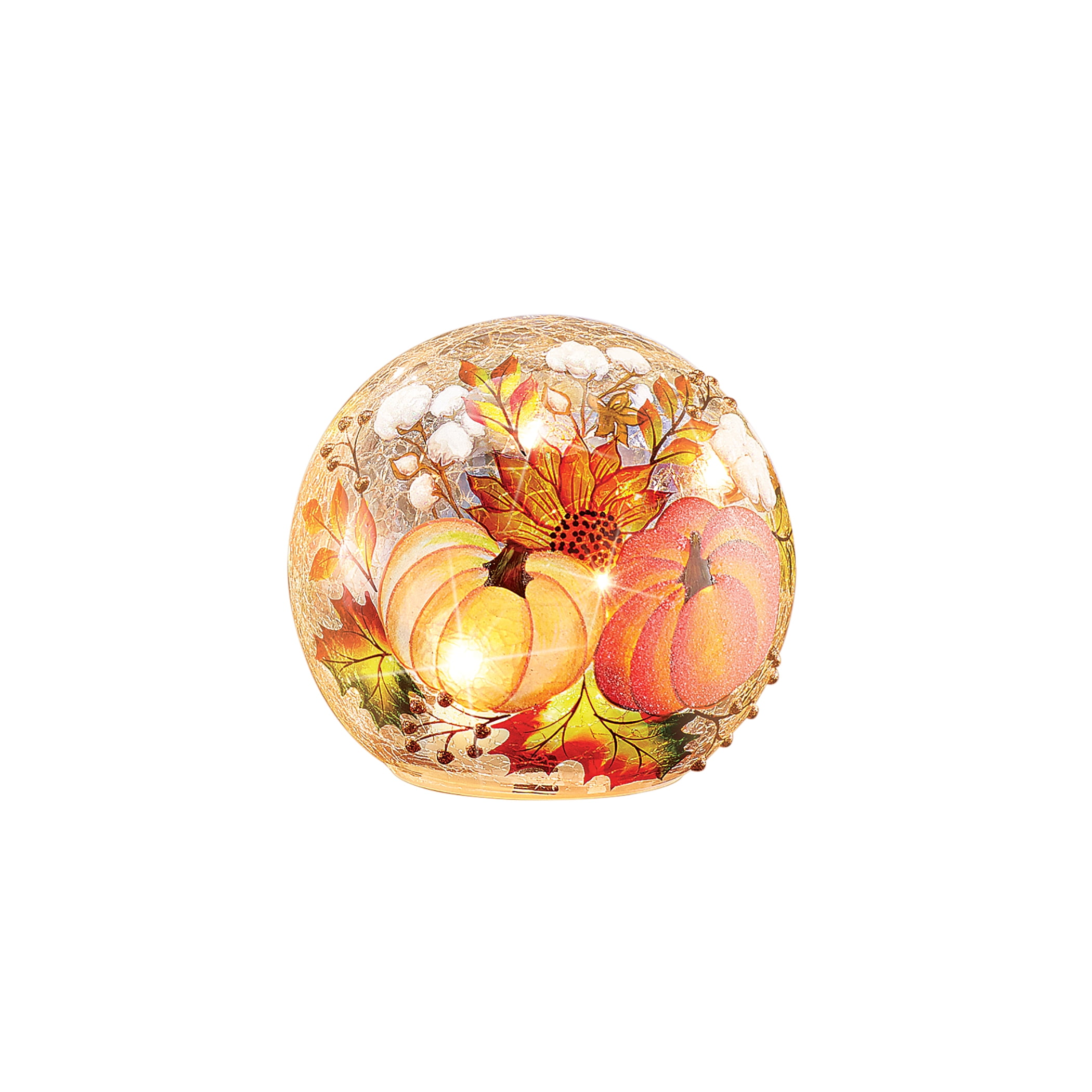 Lighted Harvest Pumpkins Crackled Glass Balls | Pumpkins, Fall Leaves