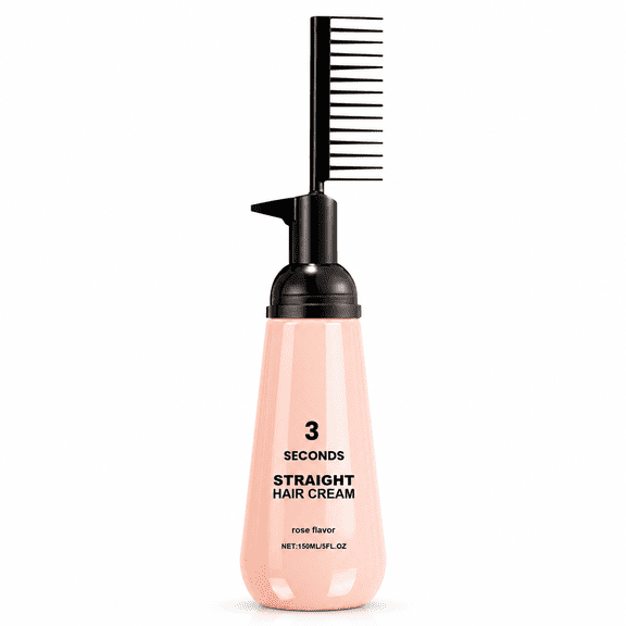 Hair Straightener Cream for Curly Frizzy Hair with Built-In Comb Applicator, 5.29 oz