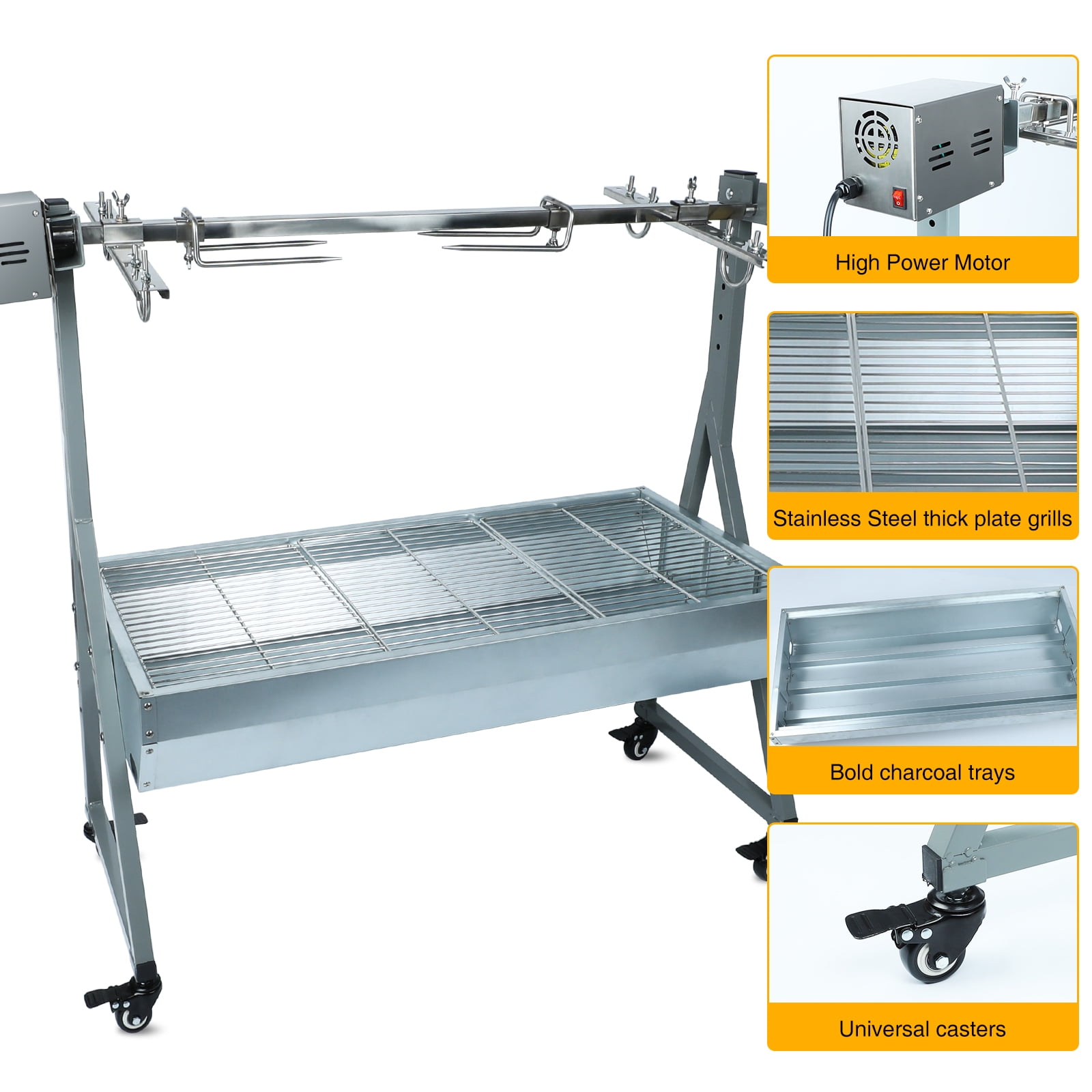 Ecojoy Rotisserie Grill Roaster, 132lbs Charcoal Grill Outdoor BBQ Grill Pig Lamb Spit Roaster with 25W Motor and Hand Crank