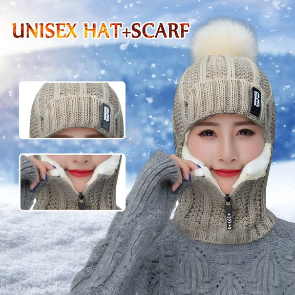 TELOLY Winter Balaclava Fleece Hood Ski Mask for Women Kids, Thermal Face Cover Hat Cap Scarf for Cold Weather Beige