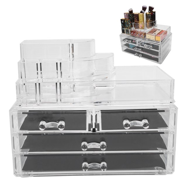 Caja de almacenamiento de maquillaje organizador de lápiz labial de cuatro cajones transparente exquisito práctico desmontable para organizador de artículos pequeños para ANGGREK Otros