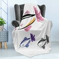 thumbnail image 4 of Fish Soft Flannel Fleece Throw Blanket, Illustrated Marine Aquarium Fishes with the Face of a Bird Hand Drawn, Cozy Plush for Indoor and Outdoor Use, 50" x 60", Dried Rose Dimgrey, by Ambesonne, 4 of 5