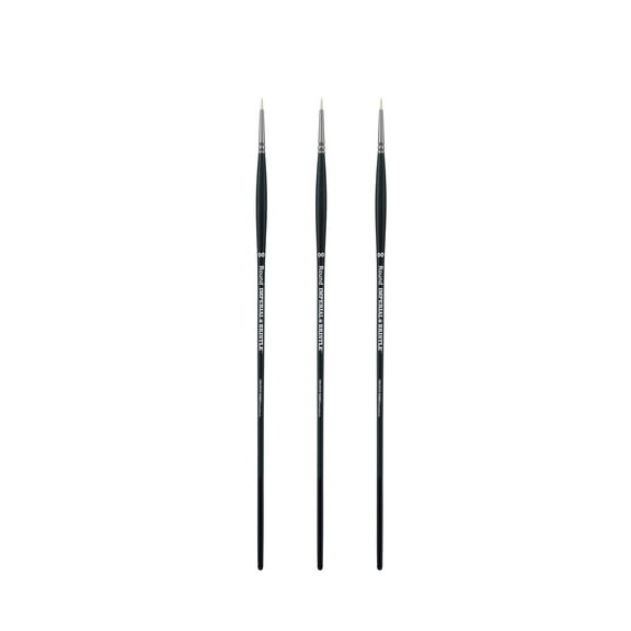 Creative Mark Imperial Professional Chungking Hog Bristle Brush- Round #00 - Pack of 3 Handmade Long Handle Oil Paint Brushes for Artists, Nickel-Plated Brass Ferrules, Stiff yet Soft Natural Bristles