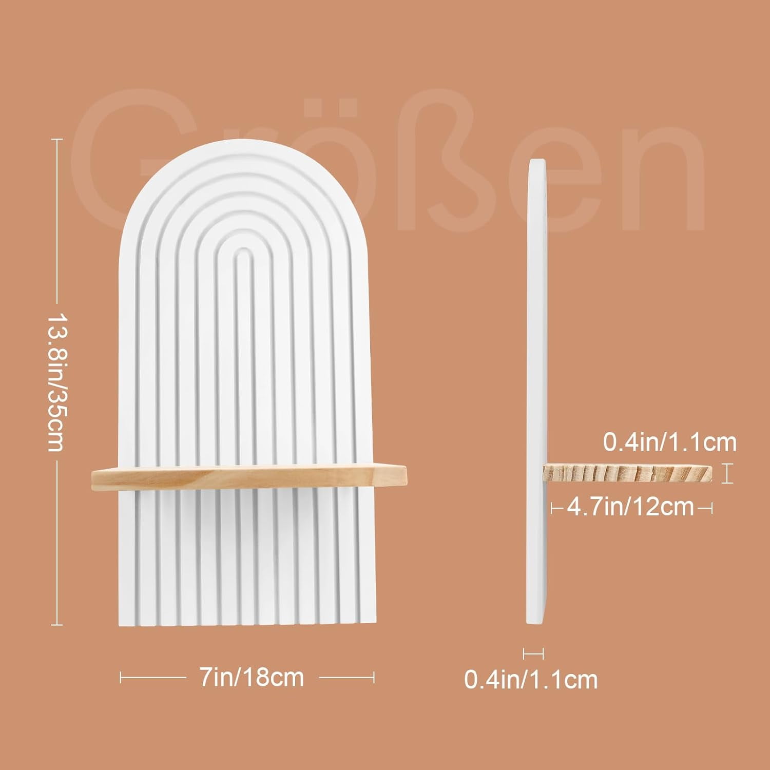 JUMRHFAN Wall Shelf White Boho Wall Decoration Wooden Shelf Wall Floating Shelves Bookshelf Wall Modern Wall Shelf Decoration Living Room Bedroom Office Plant Rack Flower Pot Wooden Rack
