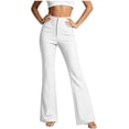 thumbnail image 2 of Cagogo Women Plus Size Flare Leg High Waisted Flowy Casual Long Pants Trousers for Party Office Work Stretchy Comfortable Dress Pants, White 2XL, 2 of 6