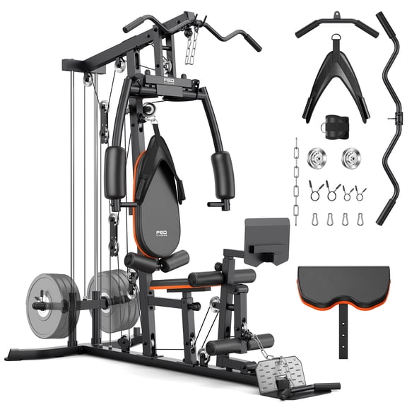 FED Fitness Full Body Home Gym Workout Machine with Pull-Up Bar, Dip Station, Push-Up Stand & Strength Training Accessories, Multi-Station Fitness Equipment for Home Strength Workout