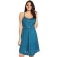 thumbnail image 5 of Sakkas Markay Short Mid Length Spaghetti Strap Sleeveless Embroidered Batik Dress - Turquoise - S/M, 5 of 5