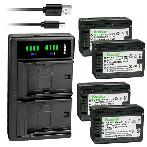 Kastar 4-Pack VW-VBK180 Battery and LTD2 USB Charger Replacement for Panasonic SDR-S70, SDR-S70K, SDR-S70P, SDR-S70PC, SDR-S70R, SDR-S70S, SDR-S71, SDR-S71GK, SDR-S71P, SDR-S71PC, SDR-S71K Camera