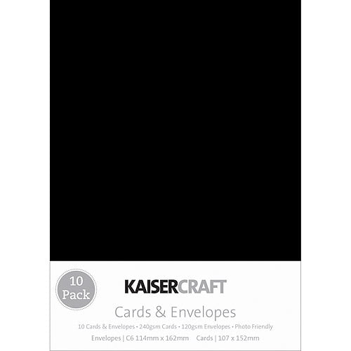 Kaisercraft C6 Cards with Envelopes Black 10pk 
