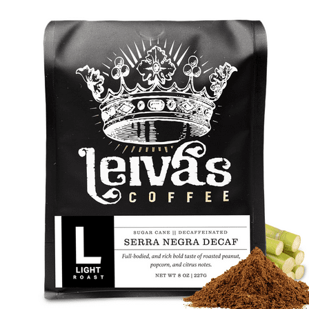 Leiva’s Decaf Ground Coffee (8oz), Guatemalan Light Roast Ground Coffee – Serra Negra Organic Decaffeinated Coffee Ground w/ Roasted Peanut, Popcorn & Citrus Notes, Perfect for Drip Coffee