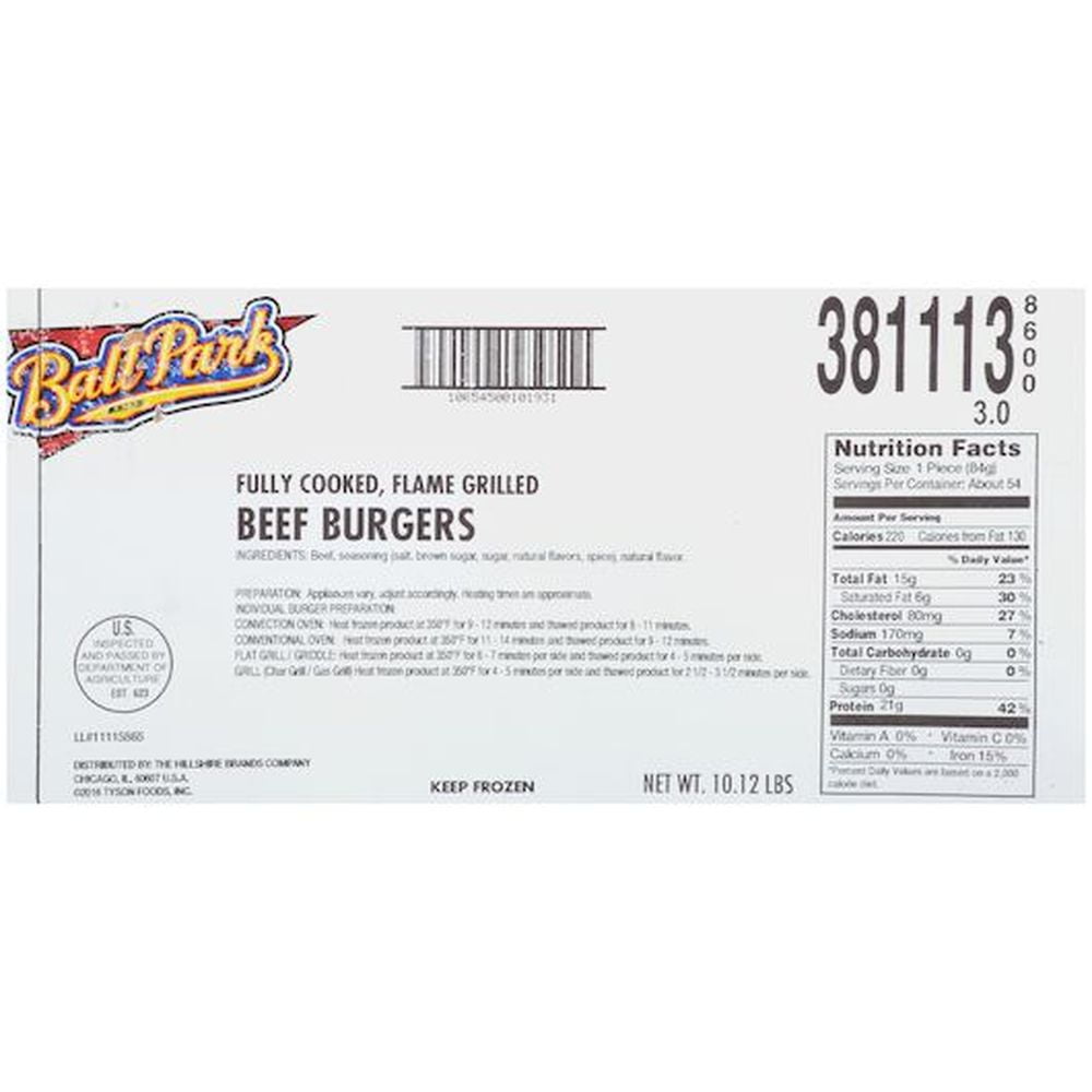 Ball Park Fully Cooked Flame Grilled Beef Burgers, 10.12 Pound