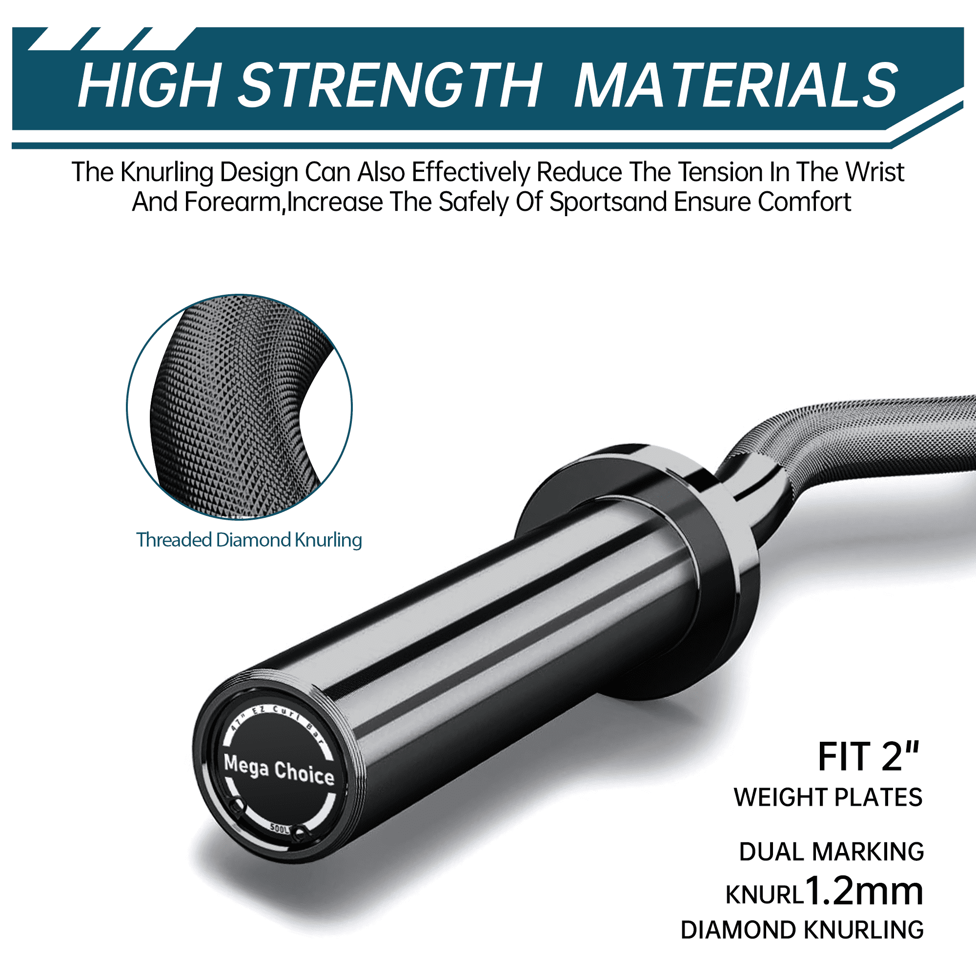 47" EZ Curl Bar, 500 LBS Weight Capacity Barbell Curl Bar with 2 Clips for Weight Lifting, Strengths Training, Deadlifts, Suitable for 2 Inch Weight Plates, Black
