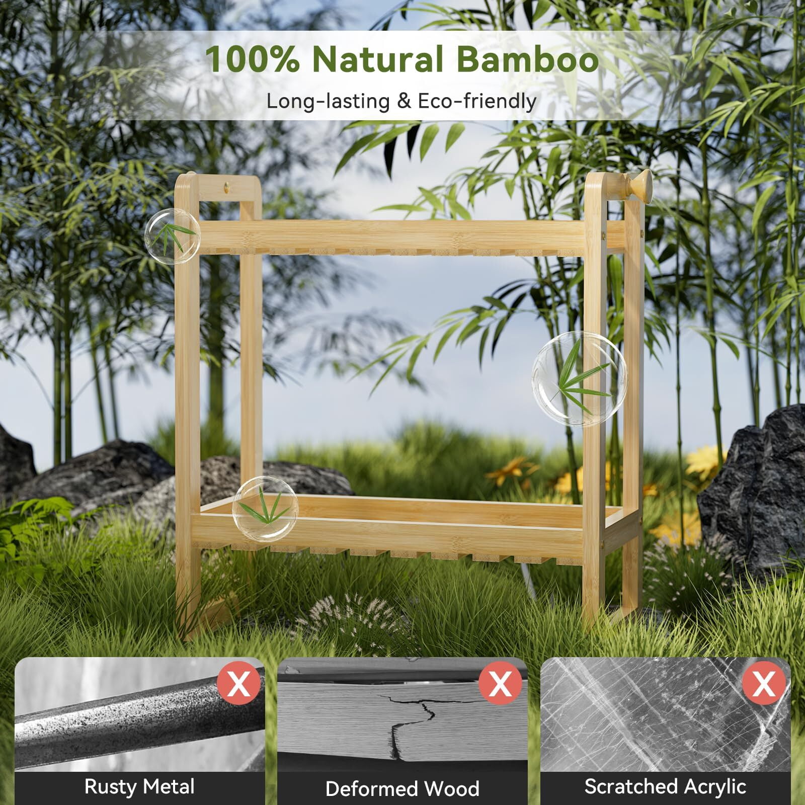 Bamboo Over the Toilet Storage Shelf - 2-Tier Bathroom Organizers, 2 in 1 Dual Stable Home Storage Rack for Small Bathroom, Space Saver