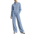 thumbnail image 2 of Cagogo Women's 2 Piece Pants Set Casual Open Front Cardigan Jacket Wide Leg Pants Outfits Loose Comfy Matching Lounge Sets Tracksuits Loungewear Travel Airport Clothes, Sky Blue 2XL, 2 of 6