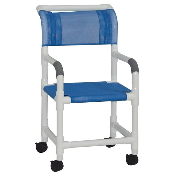 MJM International 118-3TW-SL Shower Chair 18" internal width, 3" twin brake casters, sling seat, 300 lbs weight capacity