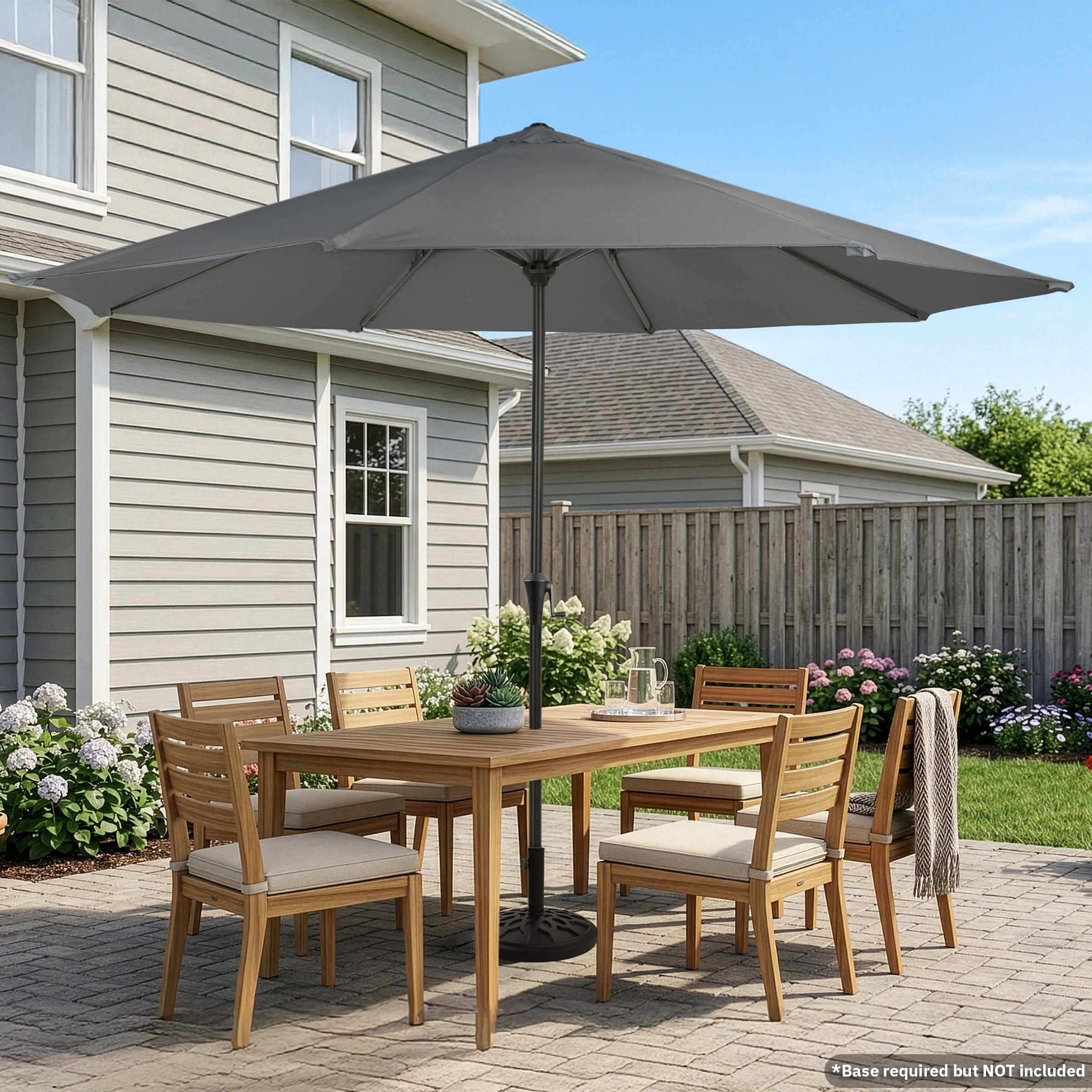Pure Garden 9FT Outdoor Vented Patio Umbrella with Easy Crank (Gray)