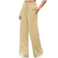 thumbnail image 2 of YuXingFu Women Wide Leg Cargo Pants Wide Leg Jeans Capris Yoga Cropped Pants Womens Casual Solid Color Pants Straight Wide Leg Trousers Pants Beige L, 2 of 6
