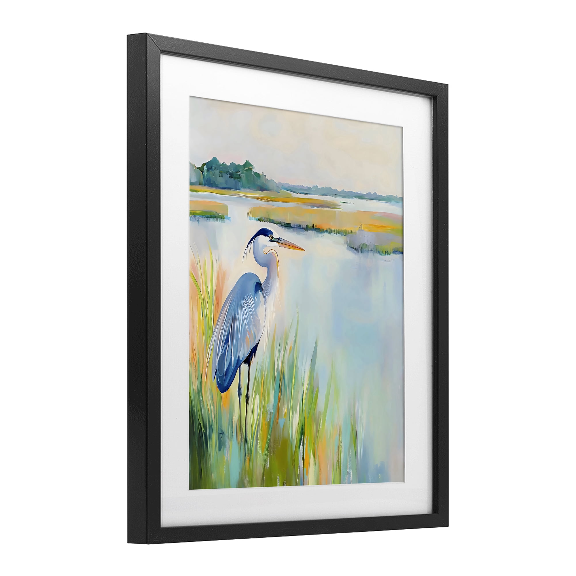 Stupell Industries Heron Perched in the Grass Black Framed Print Under Glass, design by Creative Studio