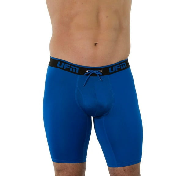 UFM Mens Polyester/Spandex 9 inch Inseam Long Boxer Brief featuring UFM's Exclusive Patented Adjustable Support Pouch, Regular Support, Royal Blue, 24-26 waist