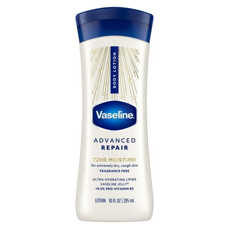 Vaseline Intensive Care Body Lotion for Dry Skin Advanced Repair Unscented Lotion Made with Ultra-Hydrating Lipids + Vaseline Jelly to Repair Extremely Dry Skin, 10 fl oz