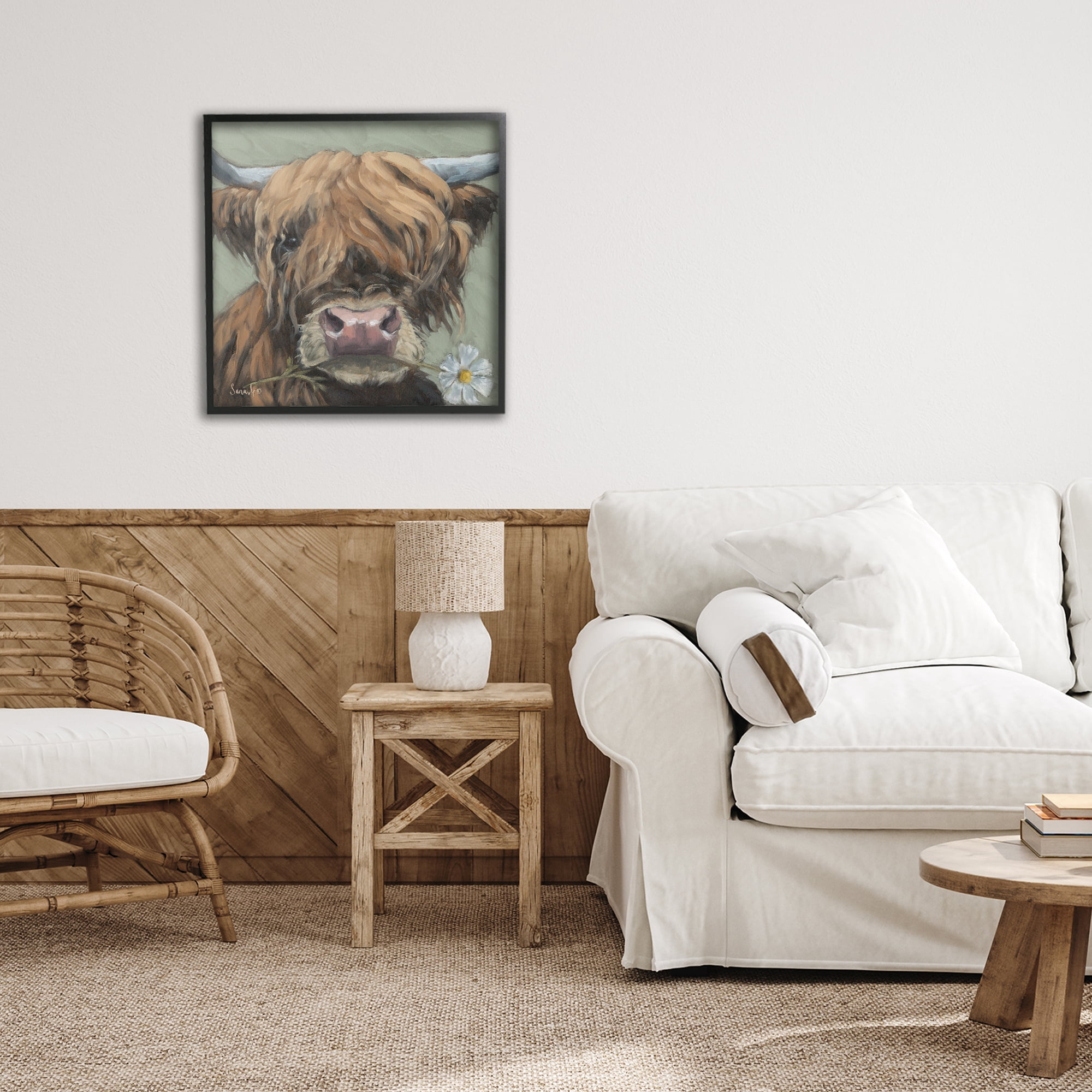 Stupell Industries Blossom Babe Cattle Black Framed Giclee Art, design by Sara G. Designs