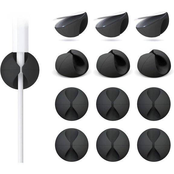 12 Pack Cable Management Kit - Adhesive Cord Clips for Desk Organization, Phone Charger Wire Holder, Mouse Cable Keeper