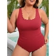 thumbnail image 3 of Asoul Plus Size Ribbed Swimsuit for Womens One Piece Scalloped Swimwear Tummy Control Bathing Suits, 3 of 7