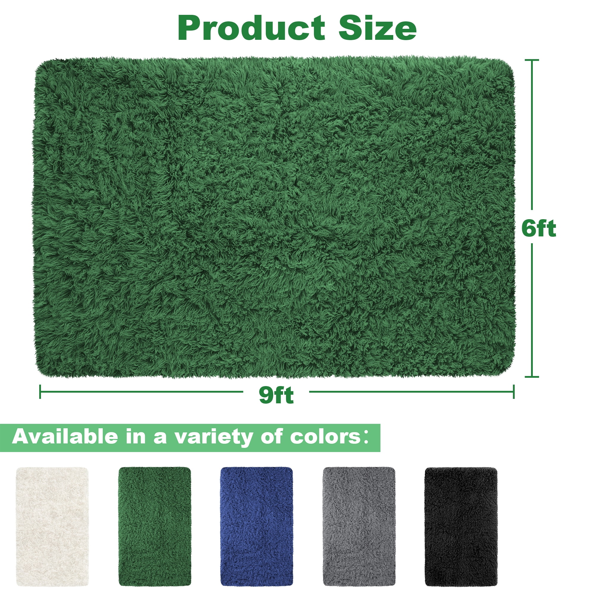 Nefoso Shag Area Rug, 6ft x 9ft Soft Fluffy Area Rugs for Living Room Bedroom Decor Carpet, Dark Green